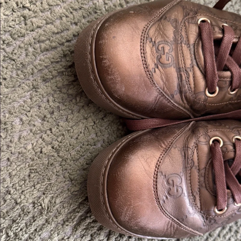 Gucci Brown Metallic High-Top Sneakers - Picture 5 of 7